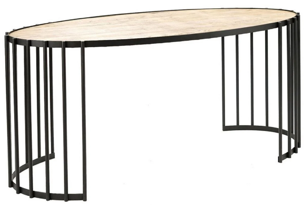 Casa Padrino escritorio de lujo natural / negro 160 x 40 x A. 74 cm - Mesa de oficina ovalada con tablero de madera maciza y estructura de metal - Muebles de oficina de lujo