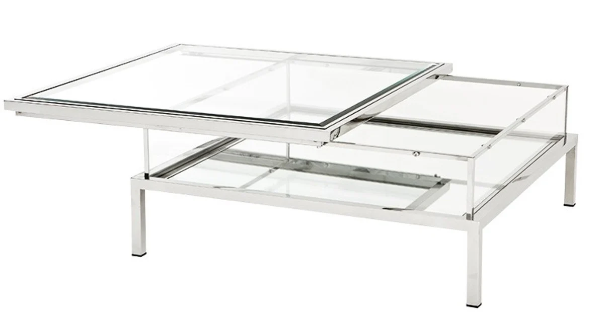 Casa Padrino luxury Art Deco designer coffee table polished stainless steel with mirror glass - Luxury Collection