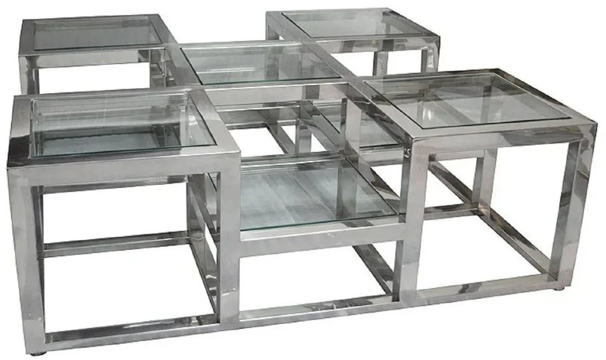 Casa Padrino mesa de centro de lujo plata 120 x 120 x A. 40 cm - Mesa de sal¨®n cuadrada de metal con placas de vidrio - Muebles de sal¨®n - Muebles de lujo