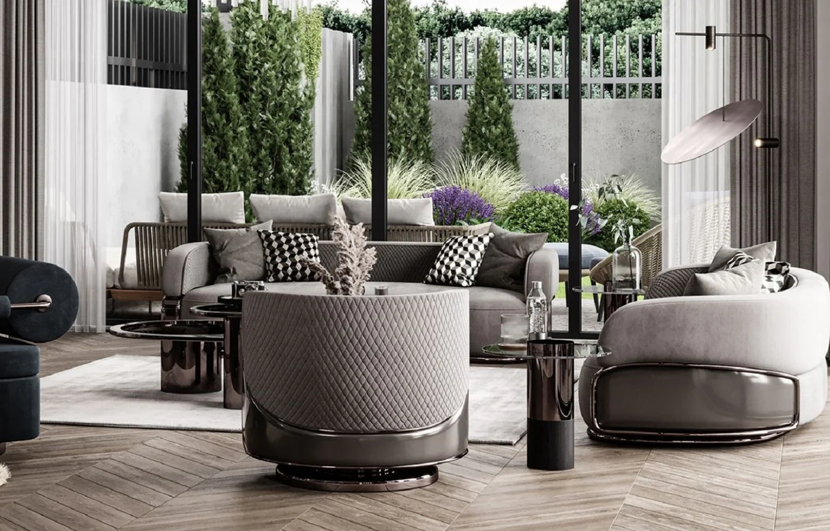 Casa Padrino sof¨¢ de lujo gris / bronce 280 x 110 x A. 70 cm - Sof¨¢ de sal¨®n curvo - Sof¨¢ de hotel - Muebles de sal¨®n - Muebles de hotel - Muebles de lujo - Interiores de lujo