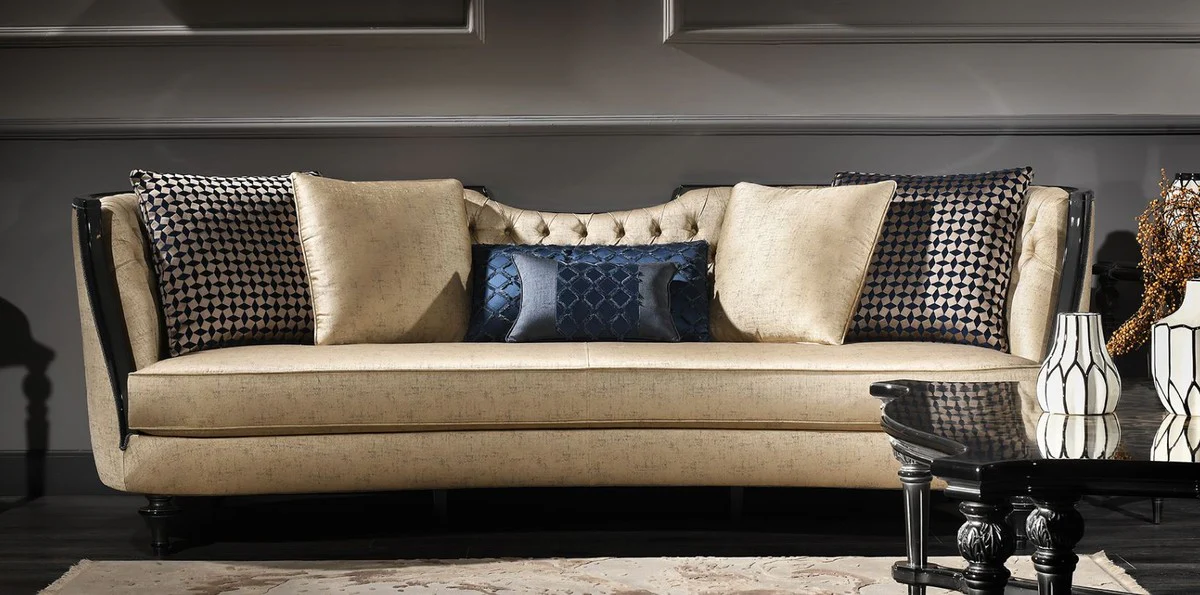 Casa Padrino conjunto de sala de estar barroco de lujo azul / oro / negro - 2 Sof¨¢s y 2 Sillones y 1 Mesa de Centro y 2 Mesas Auxiliares - Muebles Barrocos - Noble y Adornado