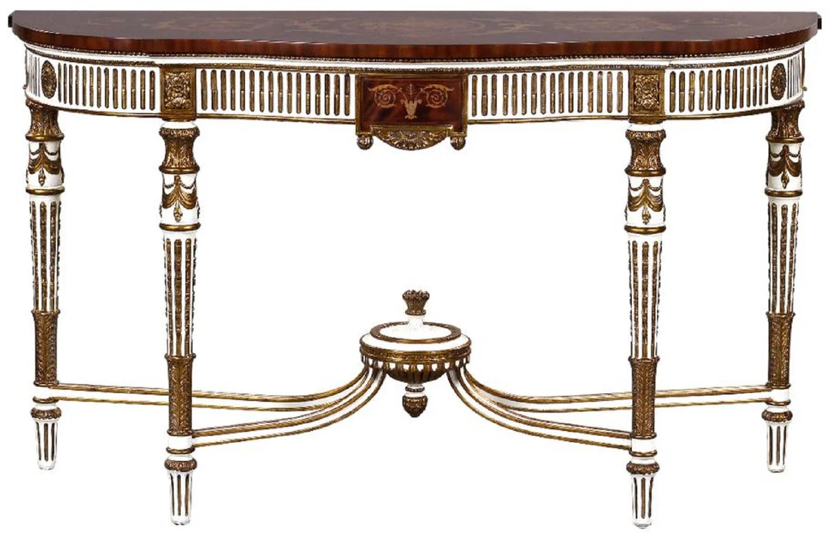 Casa Padrino consola barroco de lujo blanco / marr¨®n / oro - Consola de madera maciza hecha a mano con caj¨®n - Muebles de sal¨®n de lujo en estilo barroco - Muebles barrocos - Interiores barrocos