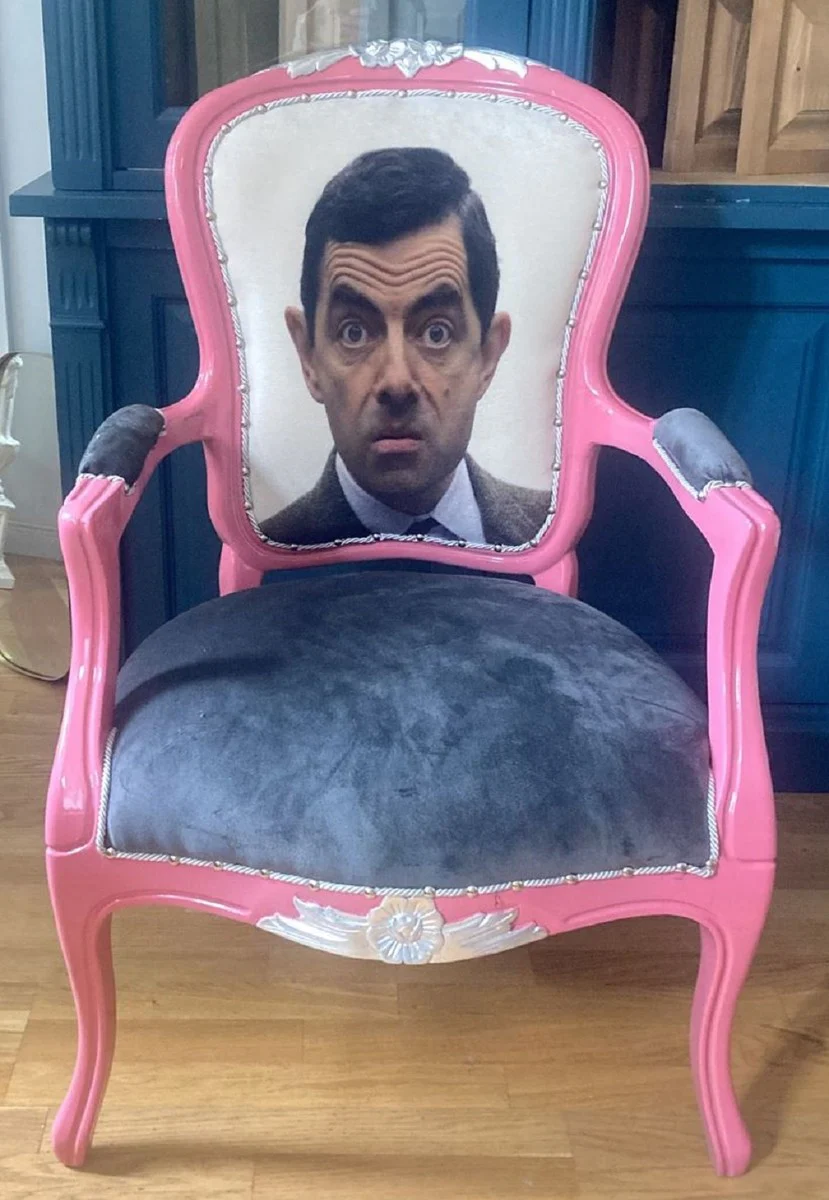 Casa Padrino Silla de Salón Barroco de Lujo Cara Gris / Rosa / Plata