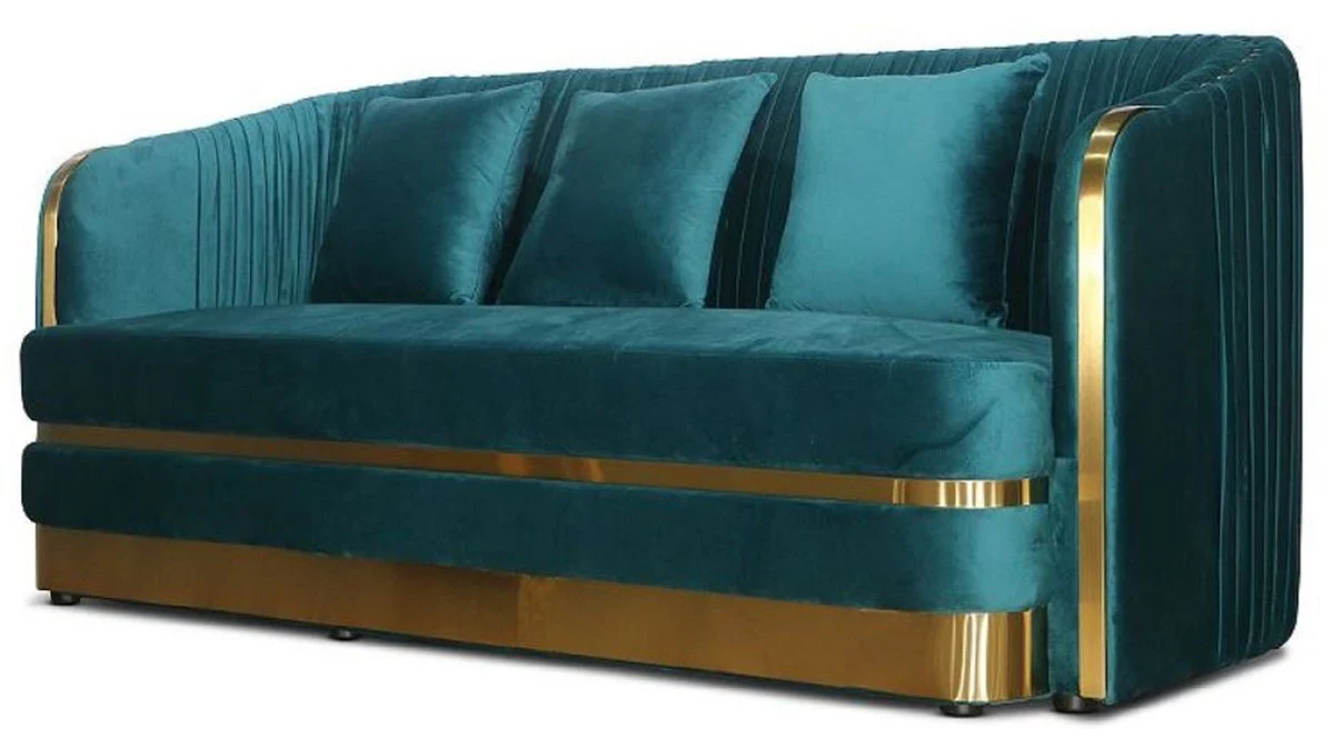 Casa Padrino sof¨¢ Art Deco de terciopelo verde azul / oro 180 x 78 x A. 80 cm - Sof¨¢ de Sal¨®n - Muebles de Sal¨®n Art Deco
