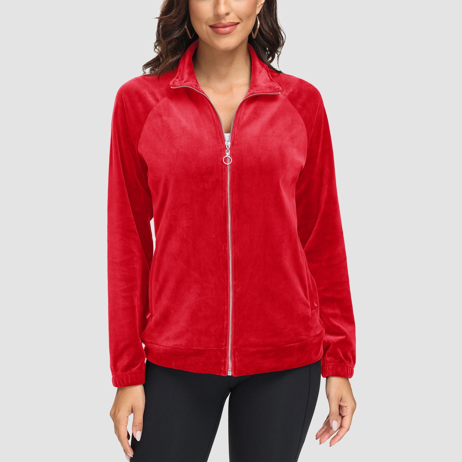 Women's Velour Jackets Full Zip Up Fleece Jacket With Zipper Pockets Soft Winter Jackets