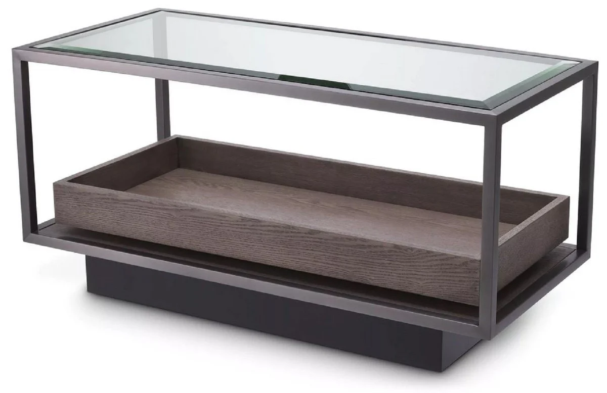 Casa Padrino mesa auxiliar de lujo bronce / gris 90 x 42 x A. 44 cm - Mesa rectangular con tapa de vidrio y fina chapa - Muebles de sal¨®n - Muebles de lujo - Instalaci¨®n de lujo