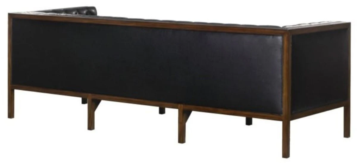 Casa Padrino Sofá Chesterfield 3 Plazas de Cuero Genuino Negro / Marrón 213 x 78 x H. 72 cm - Mobiliario de Hotel