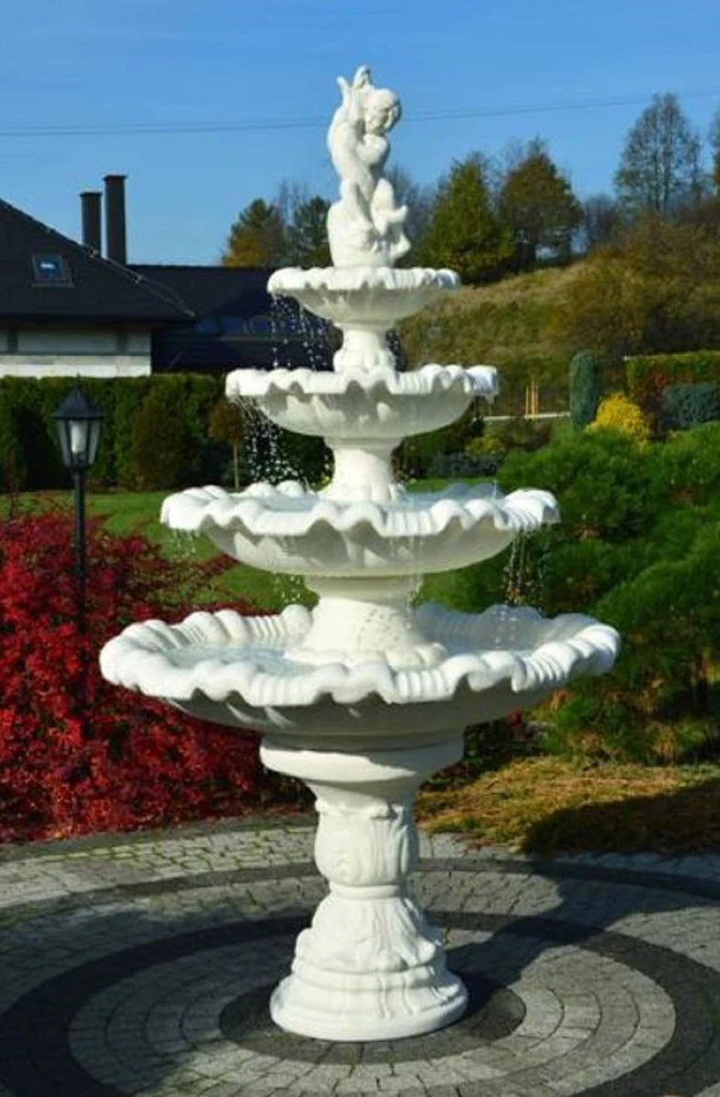 Casa Padrino fuente Art Nouveau chico con pez blanco Ø 135 x A. 230 cm - Magnífica Fuente de Jardín - Fuente de Decoración de Jardín - Accesorios de Decoración de Jardín Barroco y Art Nouveau