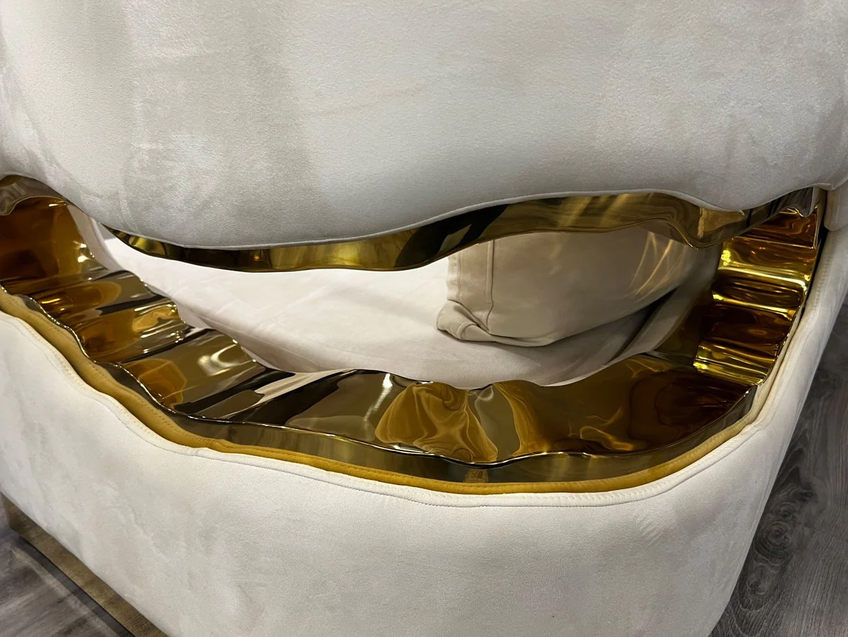 Casa Padrino sof¨¢ de lujo de 2 plazas crema / oro 205 x 100 x A. 77 cm - Sof¨¢ de sal¨®n - Sof¨¢ de hotel - Muebles de sal¨®n - Muebles de hotel - Muebles de lujo - Interiores de lujo