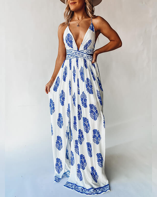 Women's V-neck Bohemian Halter Holiday Dress