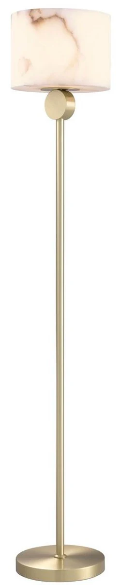 Casa Padrino lámpara de pie de lujo latón / alabastro Ø 30 x A. 171 cm - Lámpara de pie moderna con pantalla redonda de alabastro - Luces de Lujo