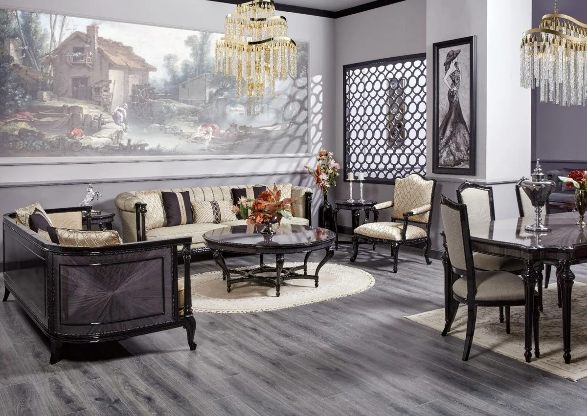 Casa Padrino mesa de centro barroco de lujo azul / negro - Mesa de sal¨®n redonda de madera maciza en estilo barroco - Muebles de sal¨®n de lujo en estilo barroco - Muebles barrocos