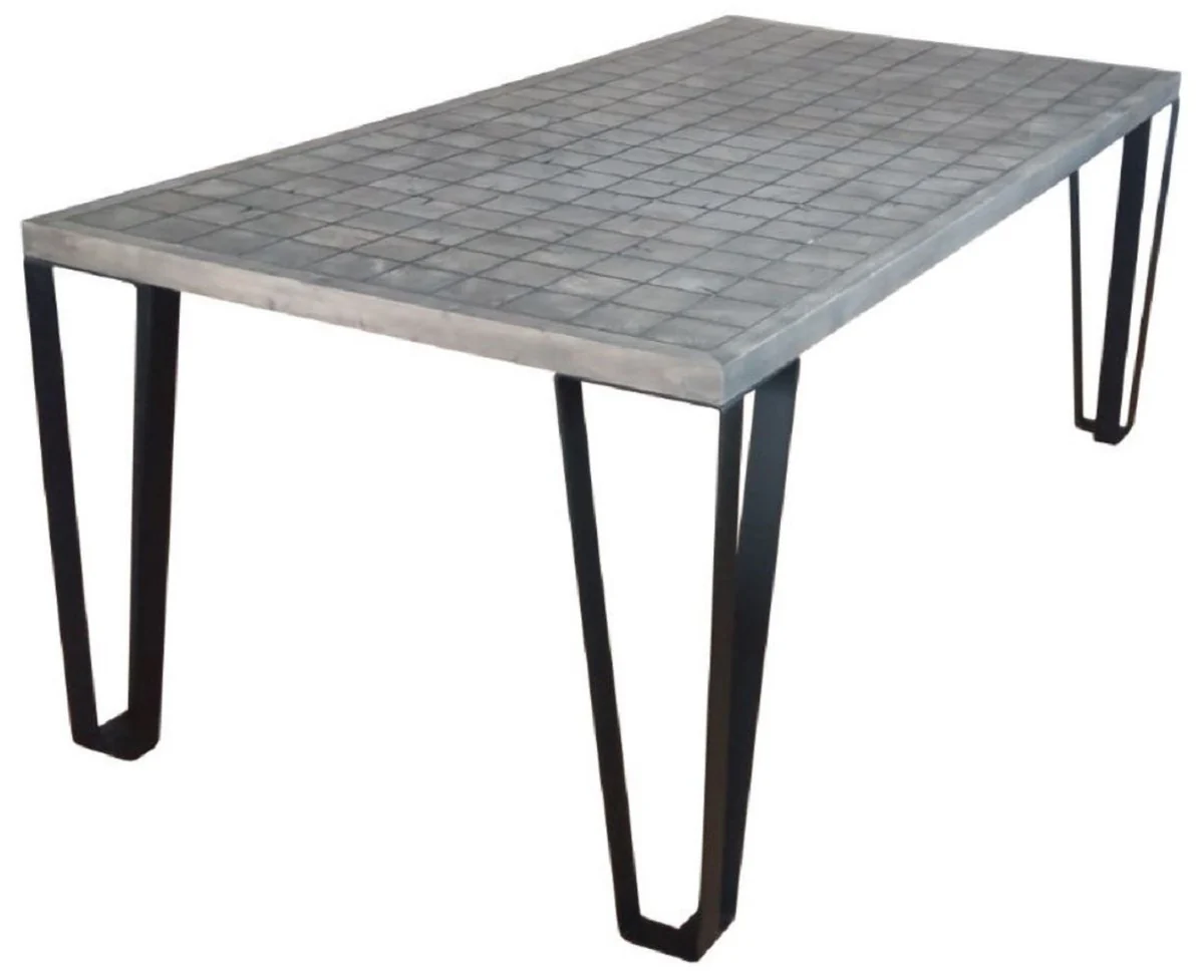 Casa Padrino mesa de comedor de lujo gris / negro 197 x 97 x A. 75 cm - Mesa de cocina rectangular con tapa de madera maciza y patas de metal - Muebles de comedor - Muebles de lujo