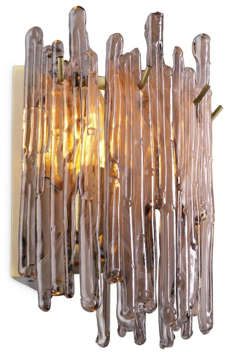 Casa Padrino lámpara de pared de lujo latón / gris 25 x 15 x A. 23 cm - Elegante lámpara de pared con pantalla de vidrio tintado - Lámparas de Lujo