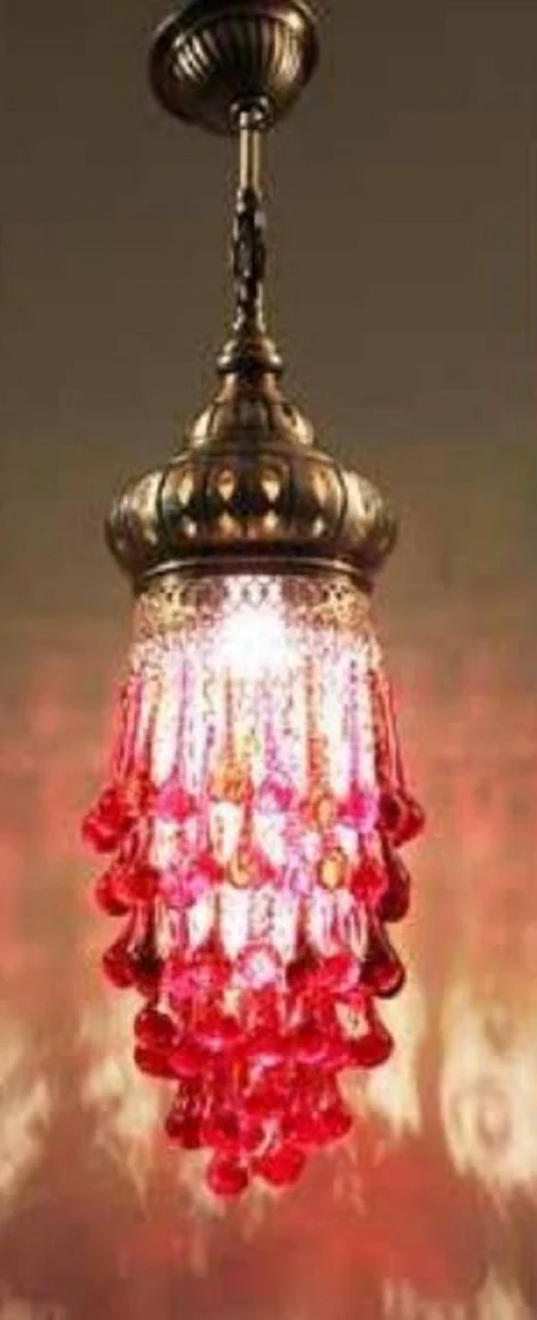 Casa Padrino lámpara colgante de lujo bronce / rojo Ø 17 x A. 65 cm - Lámpara colgante de salón redonda - Lámparas colgantes de salón - Lámparas colgantes de lujo - Lámparas decorativas de lujo