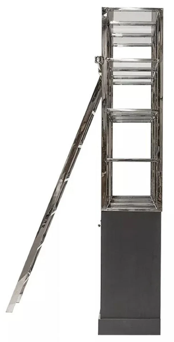 Casa Padrino armario estante con escalera negro / plata 219 x 43 x A. 240 cm - Armario de libros - Armario de sal¨®n - Mueble de oficina - Muebles de sal¨®n - Muebles de oficina de lujo