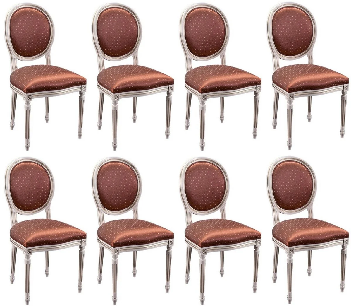 Casa Padrino conjunto de 8 sillas de comedor barrocos de lujo rojo burdeos / blanco
