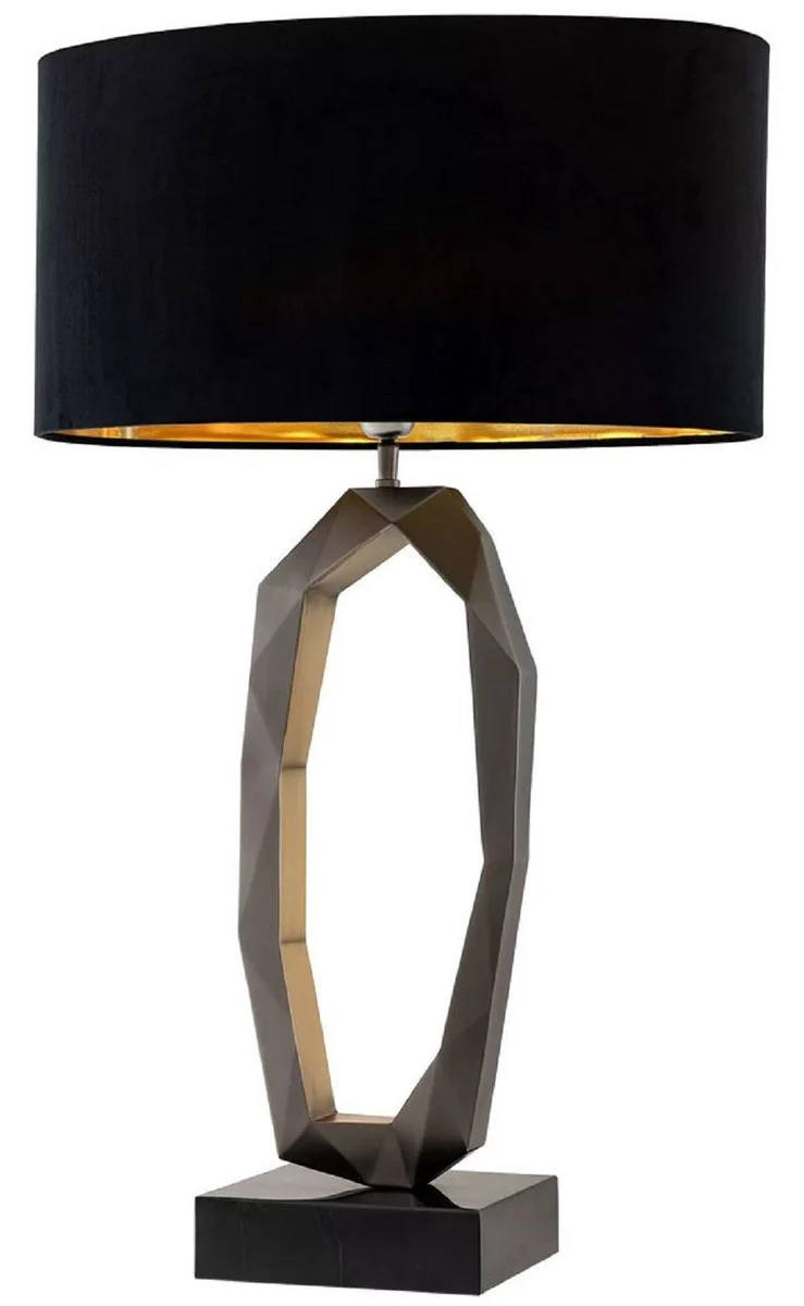 Casa Padrino lámpara de mesa de lujo bronce de cañón / latón antiguo / negro 50 x 30 x A. 86,5 cm - Lámpara de escritorio con base de mármol y pantalla ovalada - Iluminación de lujo