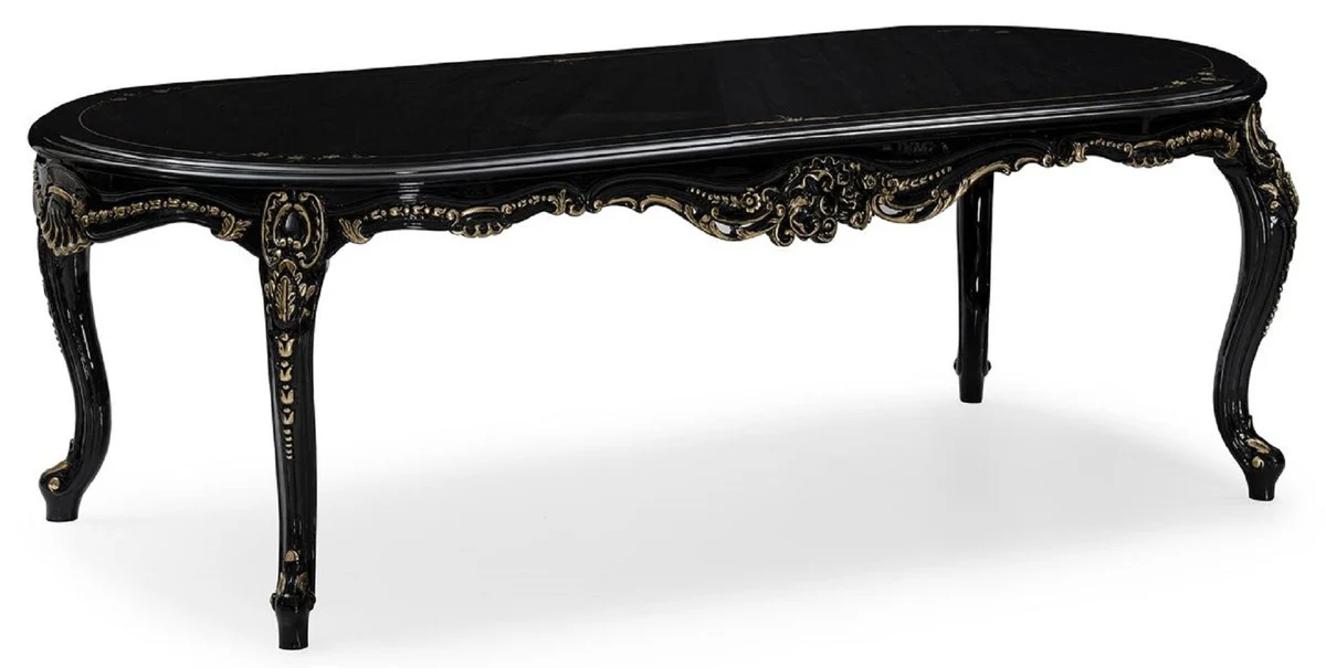 Casa Padrino conjunto de comedor barroco de lujo crema / negro / oro - 1 Mesa de Comedor Barroco y 6 Sillas de Comedor Barrocos - Muebles de comedor de lujo estilo barroco