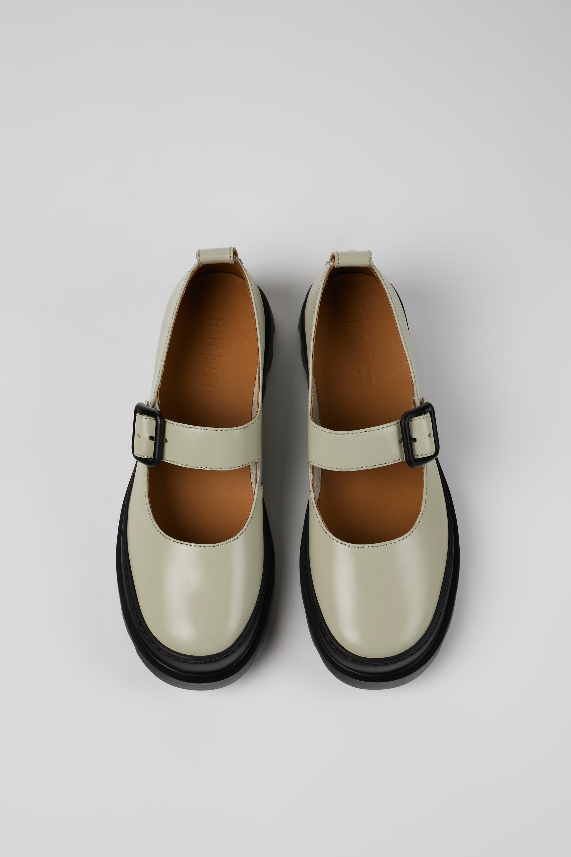 Brutus - Gray leather Mary Jane flats for women