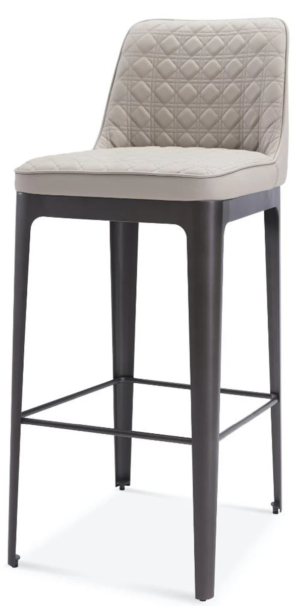 Casa Padrino taburete de bar de lujo beige / gris mate 40 x 50 x A. 100 cm - Taburete de bar de cuero genuina con estructura de acero inoxidable con revestimiento en polvo - Muebles de bar de lujo
