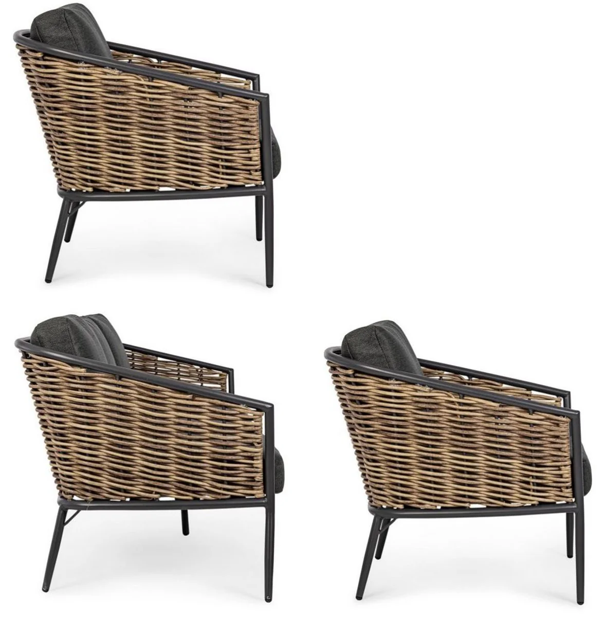 Casa Padrino conjunto de muebles de jard¨ªn de lujo antracita / marr¨®n - 1 Sof¨¢ de Jard¨ªn y 2 Sillones de Jard¨ªn - Muebles de jard¨ªn - Muebles de piscina - Muebles de exterior - Muebles de lujo