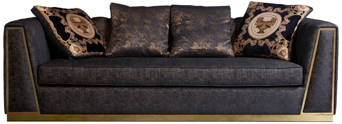 Casa Padrino sof¨¢ de sala de estar de lujo con cojines decorativos negro / oro 238 x 97 x A. 72 cm - Muebles de Lujo