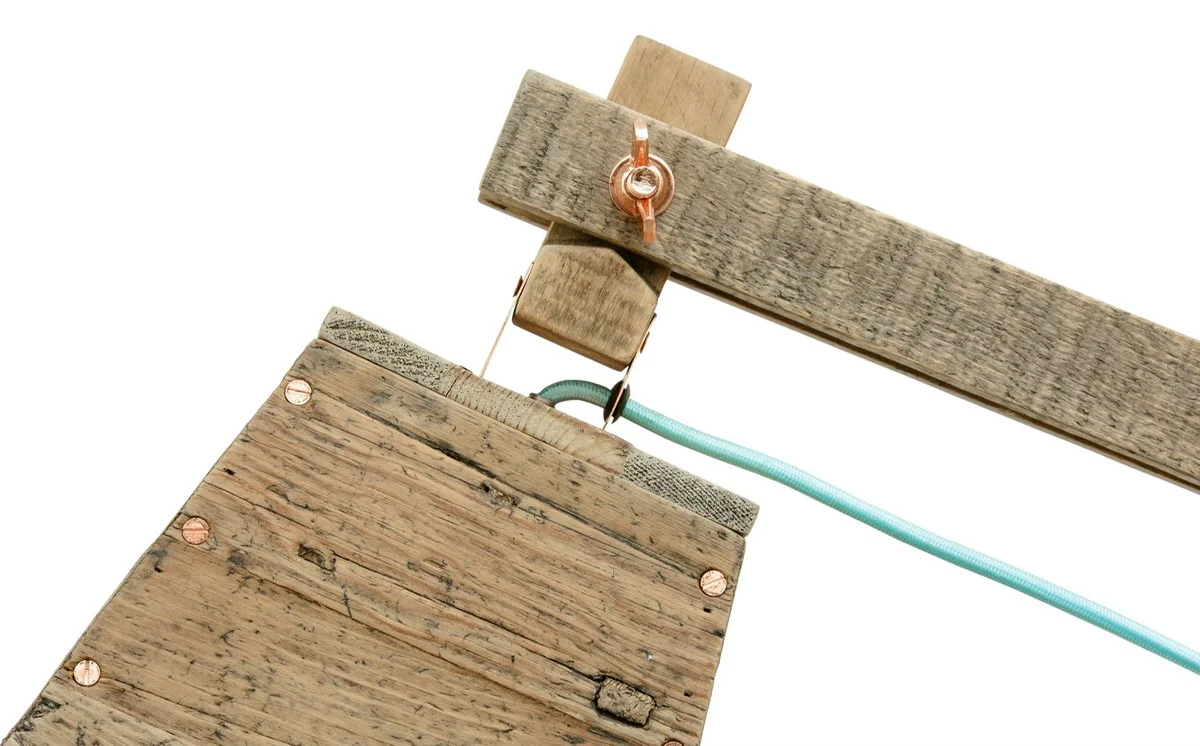 Casa Padrino lámpara de mesa de madera de pino colores naturales 90 x 30 x H. 105 cm - Lámpara de Mesa de Lujo con Cable Aqua Azul