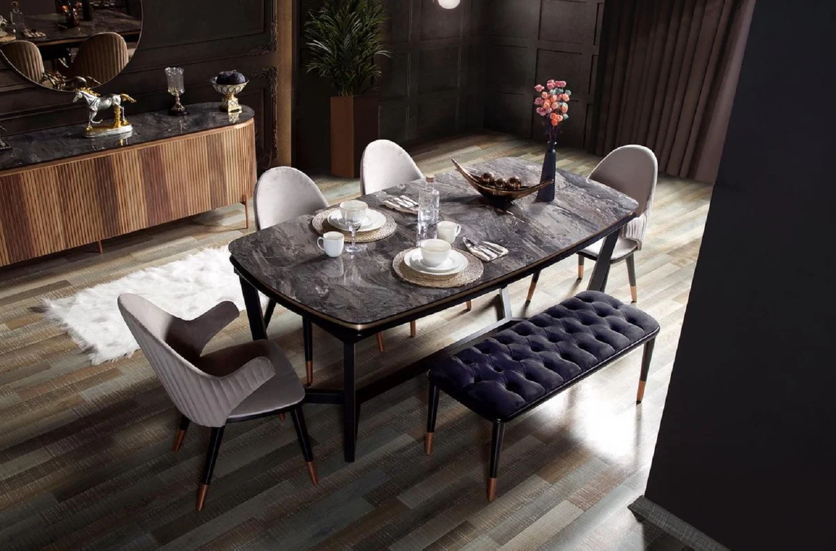 Casa Padrino mesa de comedor de lujo negro / cobre 165-205 x 104 x A. 78 cm - Mesa de cocina extensible - Muebles de comedor - Interiores de comedor - Muebles de lujo - Interiores de lujo