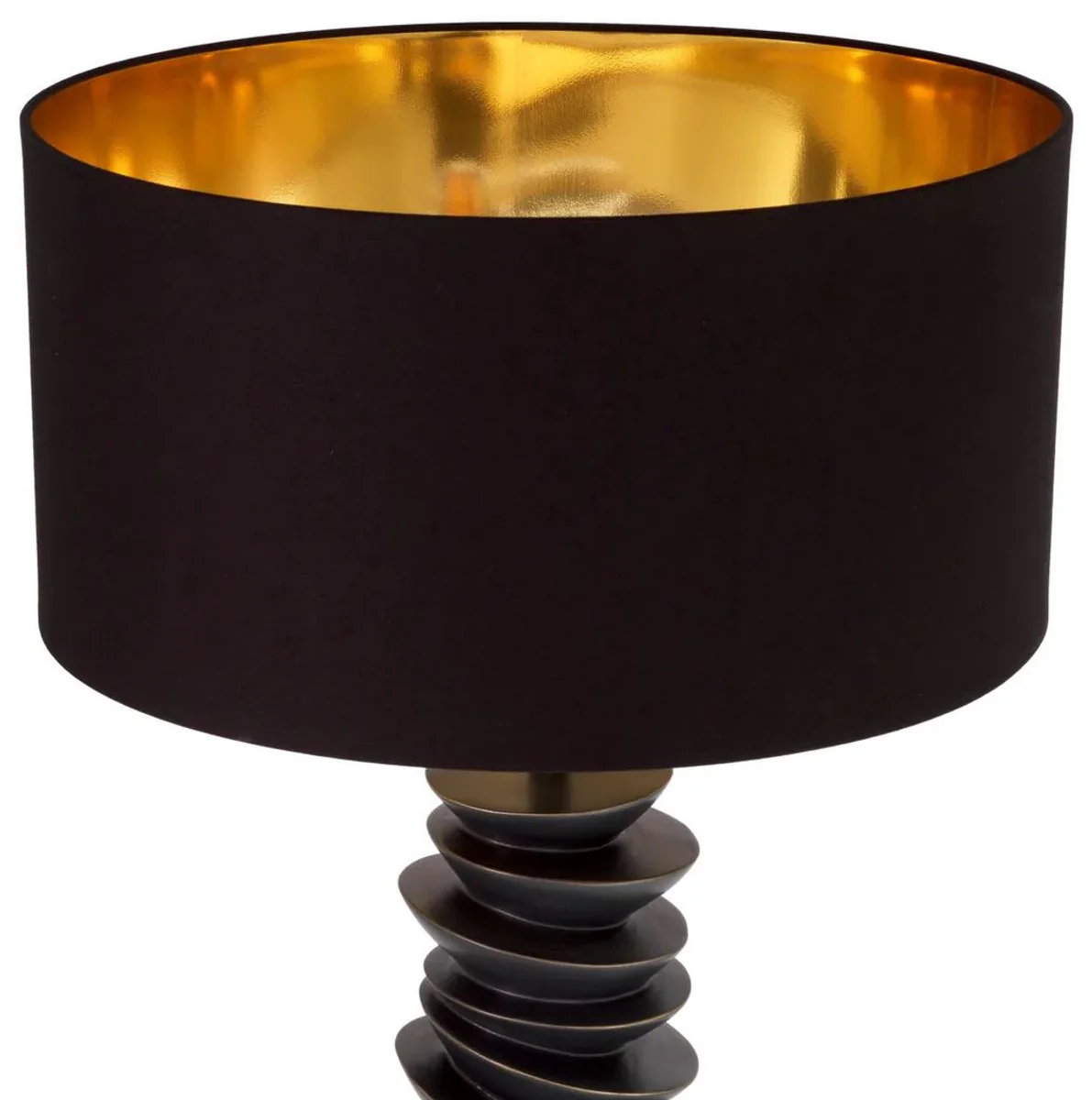 Casa Padrino lámpara de mesa de lujo negro / bronce Ø 44 x A. 80,5 cm - Lámpara de escritorio con pantalla redonda y base de granito - Lámparas de mesa de lujo - Lámparas de escritorio