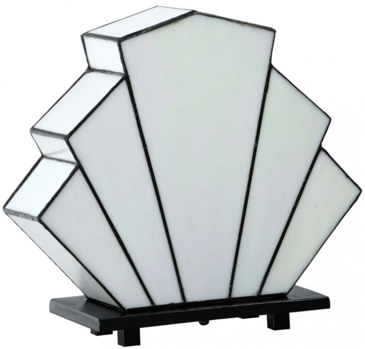 Casa Padrino Tiffany Lámpara de Mesa de Lujo Forma de Ventilador Blanco / Negro 30 x 12 x H. 28 cm - Calidad de Lujo