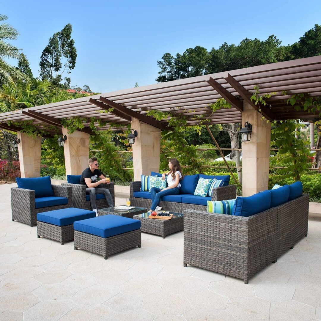 Outdoor Patio Furniture 12 Pcs Set ,Pe Rattan Wicker Sectional With 4 Pillows And Furniture Cover, No Assembly Required