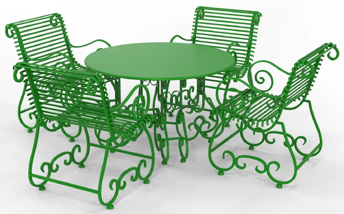 Casa Padrino Conjunto de Muebles de Jardín Art Nouveau de Hierro Forjado - Varios Colores - 1 Mesa de Jardín Redonda y 4 Sillas de Jardín con Reposabrazos - Muebles de Jardín y Terraza Art Nouveau