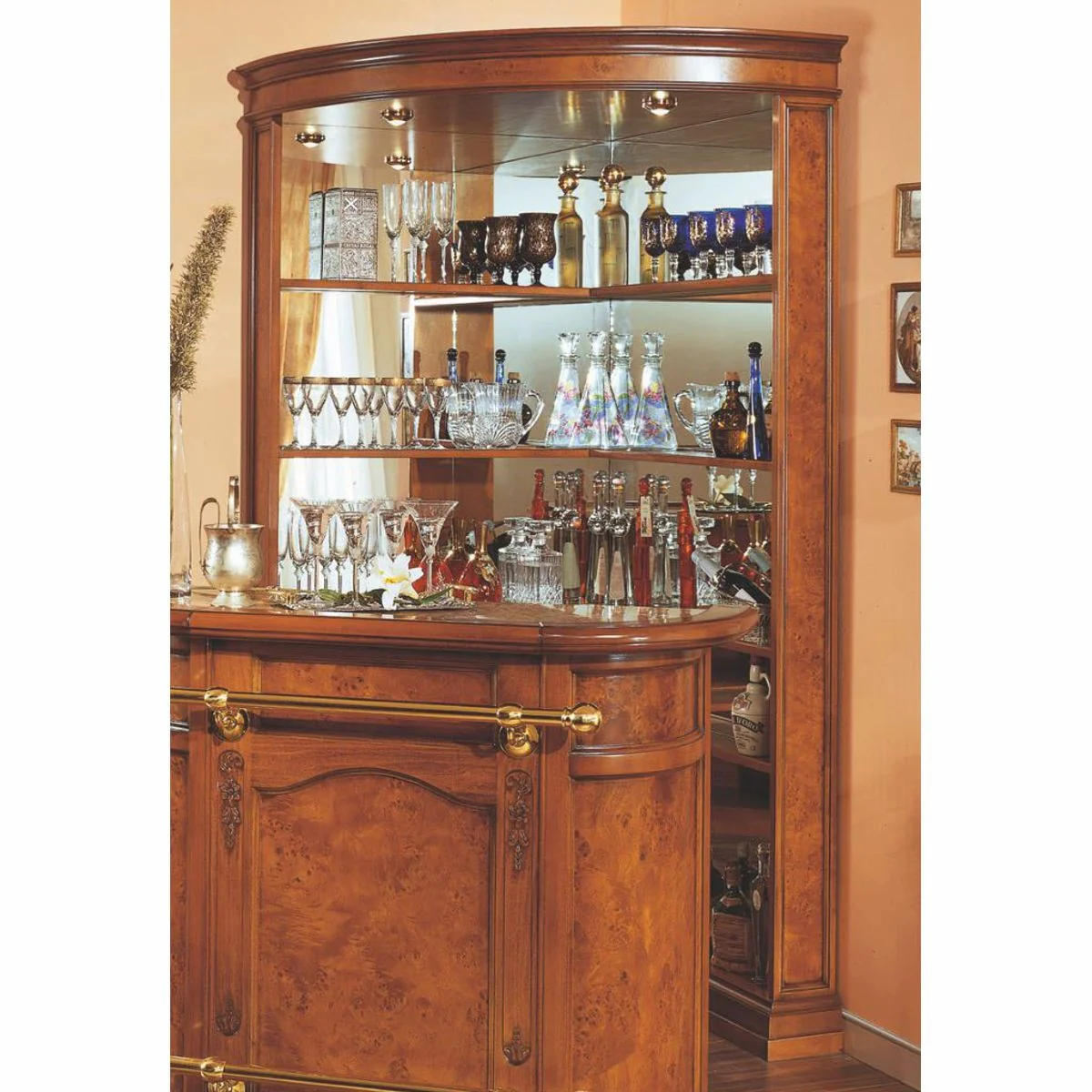 Casa Padrino armario bar esquinero barroco de lujo marr¨®n A. 220 cm - Mueble bar de estilo barroco - Hecho en Italia