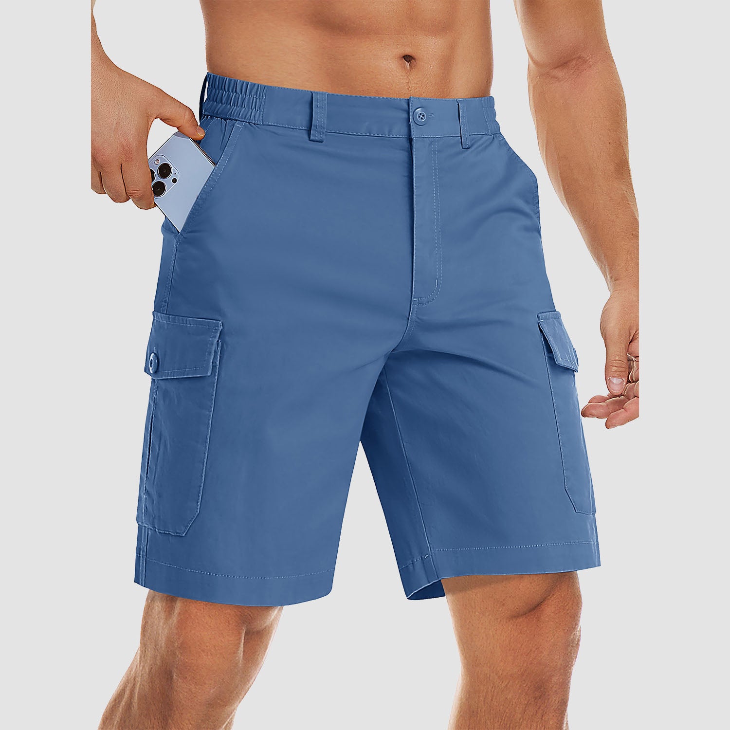 Men's Cargo Shorts with Multi Pockets for Work Elastic Waist Casual Cotton Shorts