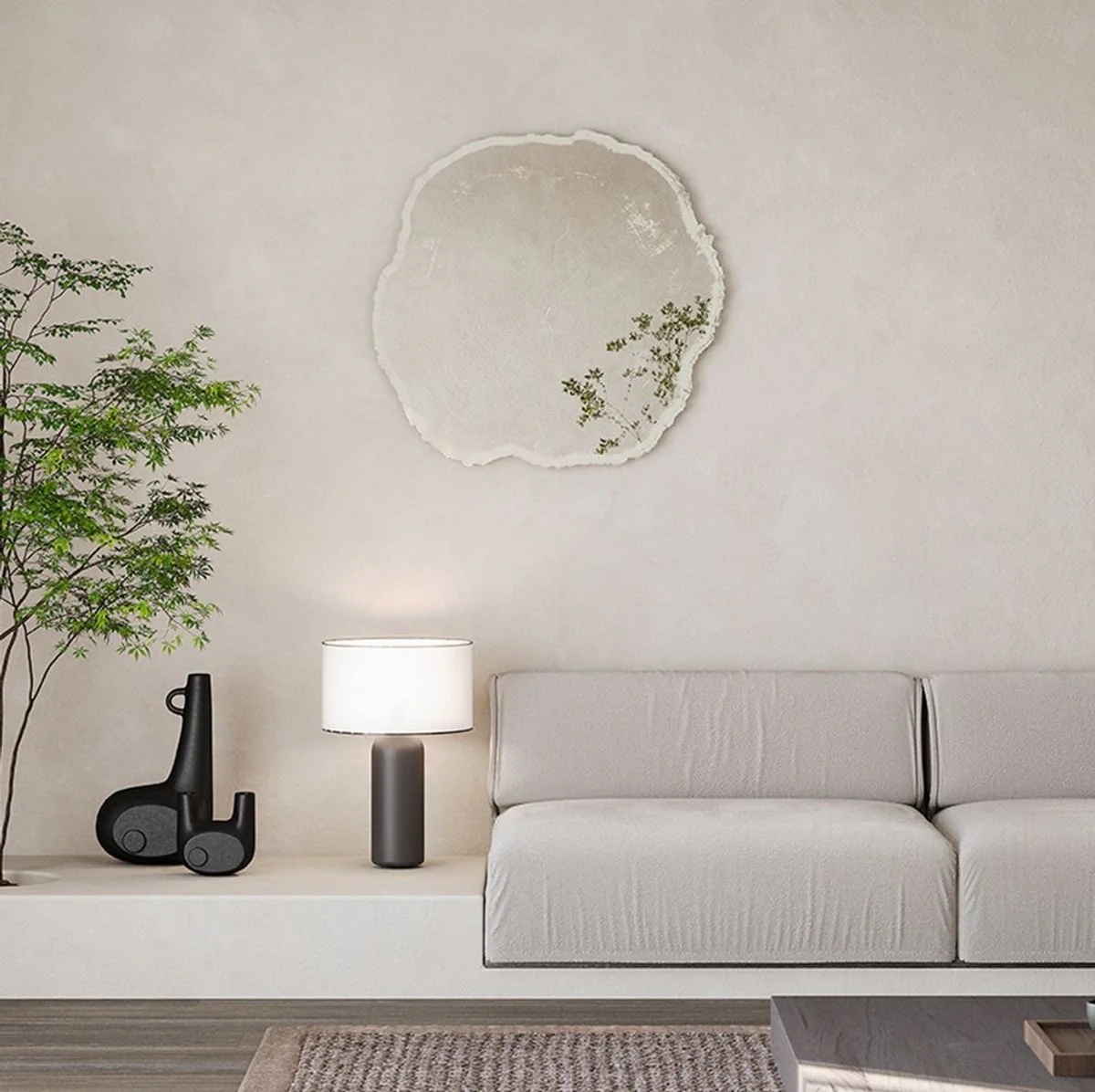 Casa Padrino espejo de pared de lujo en dise?o de disco de ¨¢rbol blanco / beige 80 x 2,5 x A. 78 cm - Espejo de sal¨®n - Espejo de dormitorio - Espejo de armario - Muebles de lujo