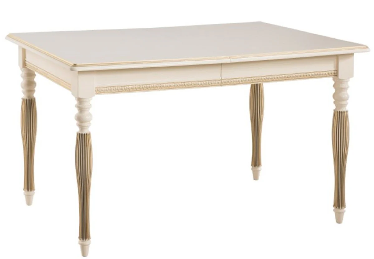 Casa Padrino Conjunto de Comedor Barroco de Lujo Crema / Oro / Naranja - Mesa de Comedor Extensible con 6 Sillas de Comedor - Muebles de Comedor en Estilo Barroco