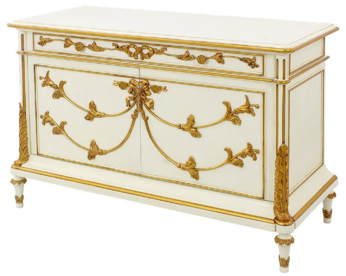 Casa Padrino aparador barroco de lujo crema / blanco / oro - Magnífico mueble de madera maciza con 2 puertas y cajón - Muebles Barroco
