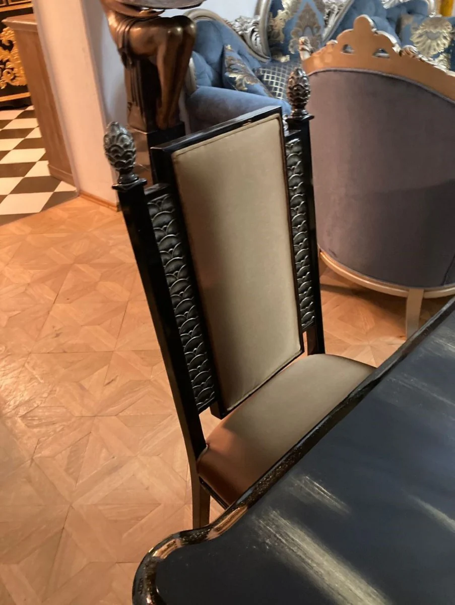 Casa Padrino conjunto de comedor barroco de lujo oro / negro - 1 Mesa de Comedor Barroco Extensible y 6 Sillas de Comedor Barrocos - Muebles de comedor barrocos - Noble y Magn¨ªfico