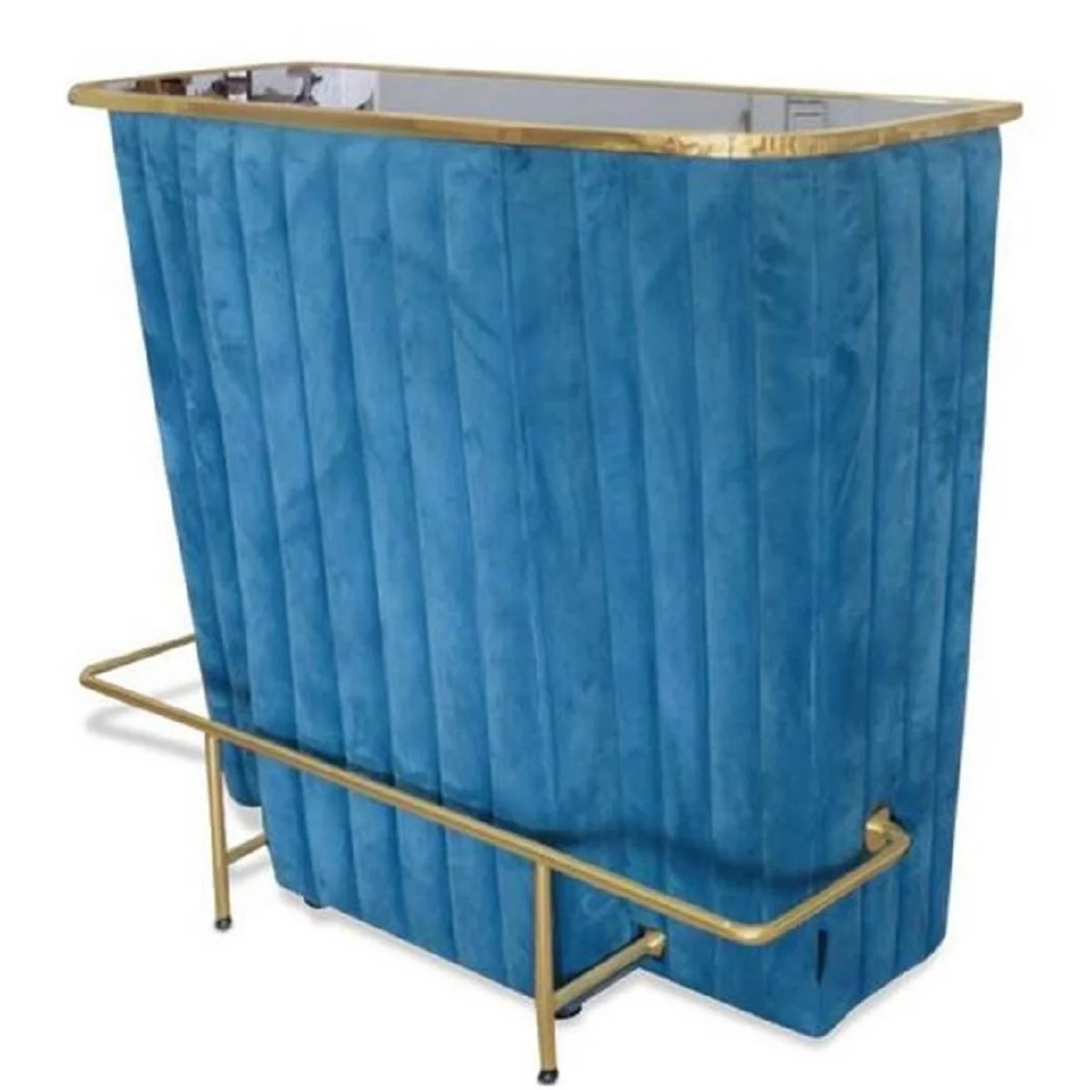 Casa Padrino barra de bar de lujo azul / oro 120 x 48 x H. 105 cm - Barra de Bar con Tapa de Vidrio y Reposapi¨¦s - Gabinete de Bar - Mueble Bar - Calidad de Lujo