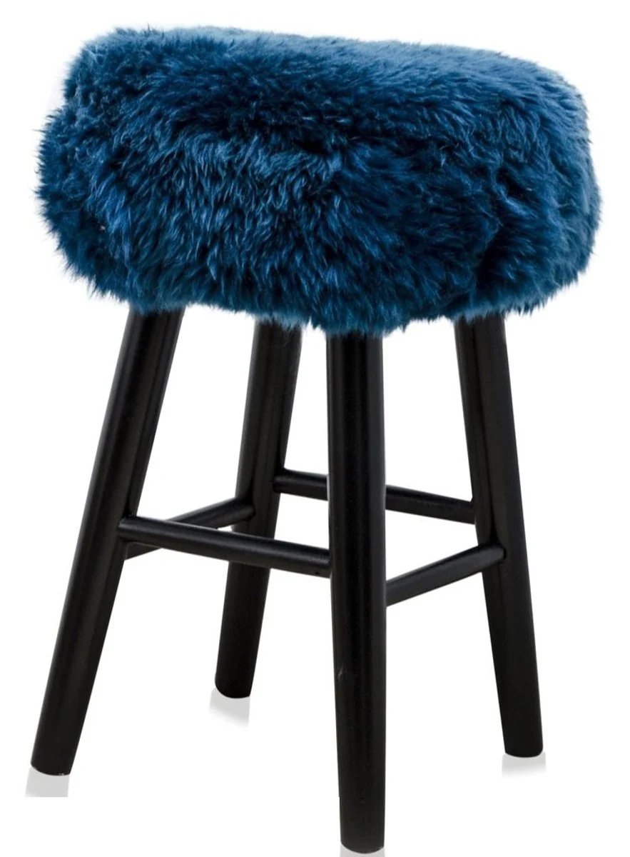 Casa Padrino Luxury Stool Blue / Black ? 40 x H. 57 cm - Stool with Sheepskin