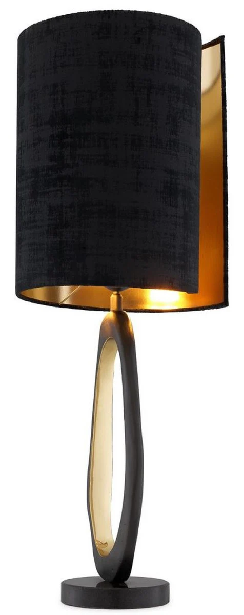 Casa Padrino lámpara de mesa de lujo negro / latón / oro Ø 32 x A. 85 cm - Lámpara de escritorio moderna con base de granito - Lámparas de Lujo