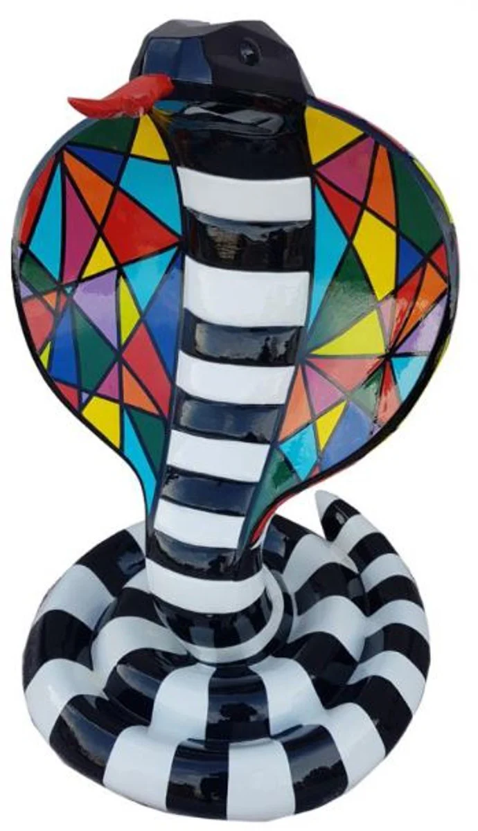 Casa Padrino figura decorativa de diseñador serpiente cobra negro / blanco / colorido A. 90 cm - Escultura de decoración de sala de estar - Escultura de decoración de jardín
