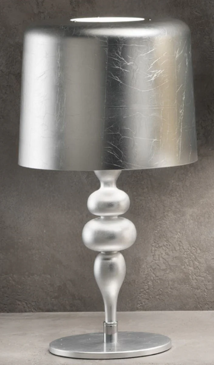 Casa Padrino lámpara de mesa Art Deco de lujo plata Ø 50 x A. 180 cm - Lámpara de escritorio Art Deco redonda con pantalla de aluminio - Lámparas de mesa de lujo - Calidad de lujo - Hecho en Italia