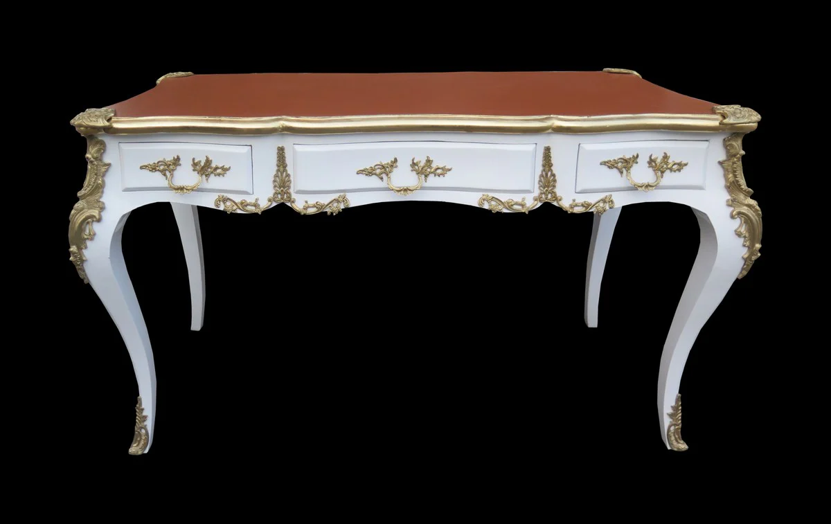 Casa Padrino Luxury Baroque Desk White / Gold / Apricot - Secretary Luxury Furniture - Limited Edition