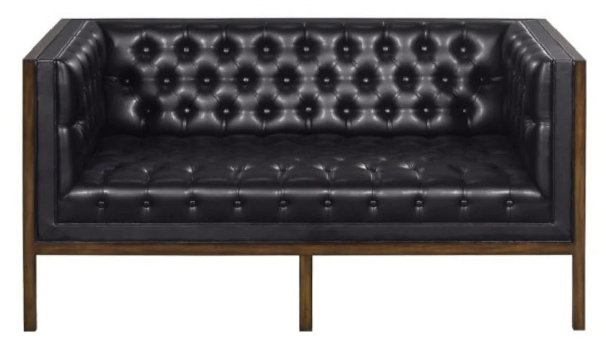 Casa Padrino Sof¨¢ Chesterfield 2 Plazas de Cuero Genuino Negro / Marr¨®n 143 x 78 x H. 71 cm - Mobiliario de Hotel