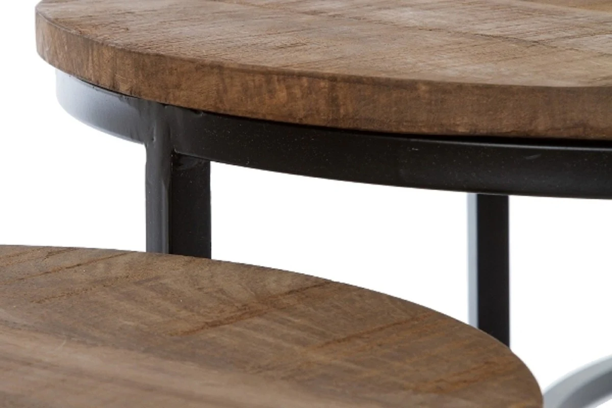 Casa Padrino conjunto de mesitas de lujo de 3 natural / negro ? 78 x H. 48 cm - Mesitas Redondas con Base de Metal Semicircular