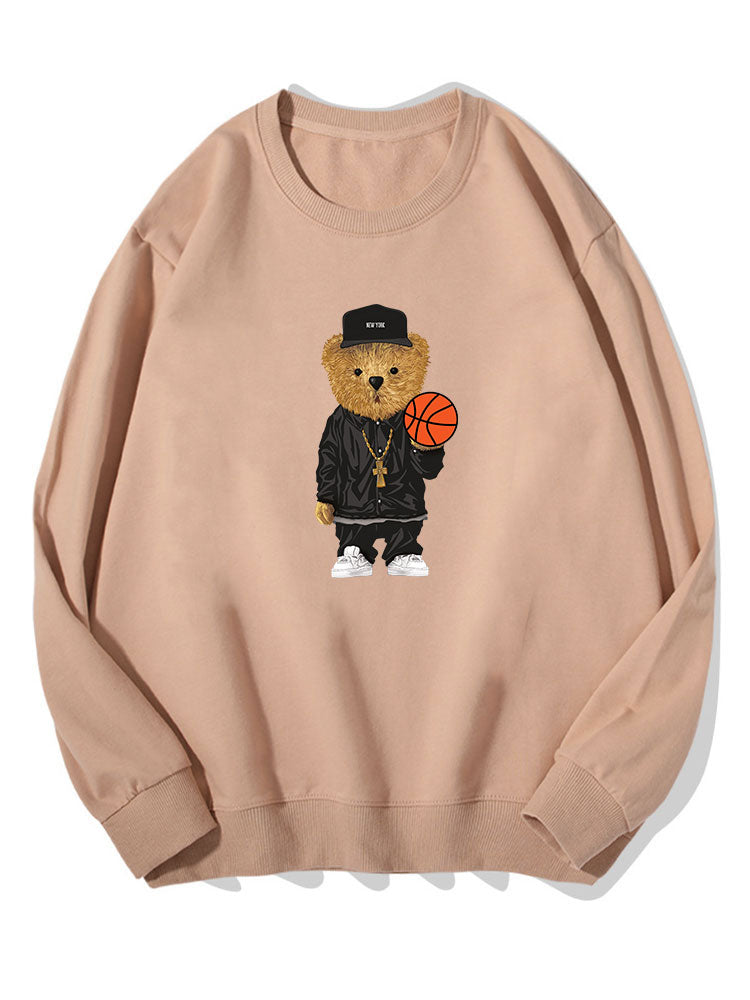 Basketball Bear Print Cotton Sweatshirt
