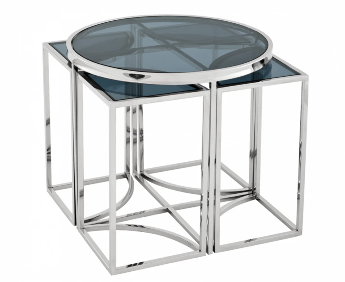 Casa Padrino luxury art deco designer side table set of 5 with smoke glass - Luxury Quality