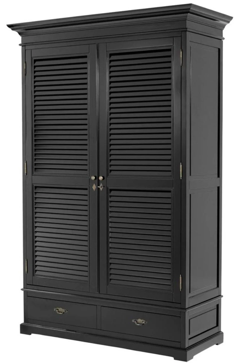 Casa Padrino armario de dormitorio de lujo con 2 puertas y 2 cajones negro 135 x 58 x H. 227 cm - Muebles de Dormitorio de Lujo